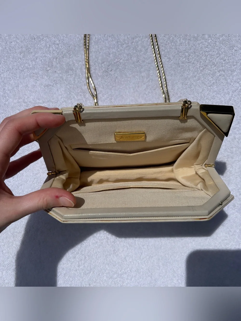 Judith Leiber Vintage Cream Leather Gold-tone Hardware Shoulder Clutch Purse
